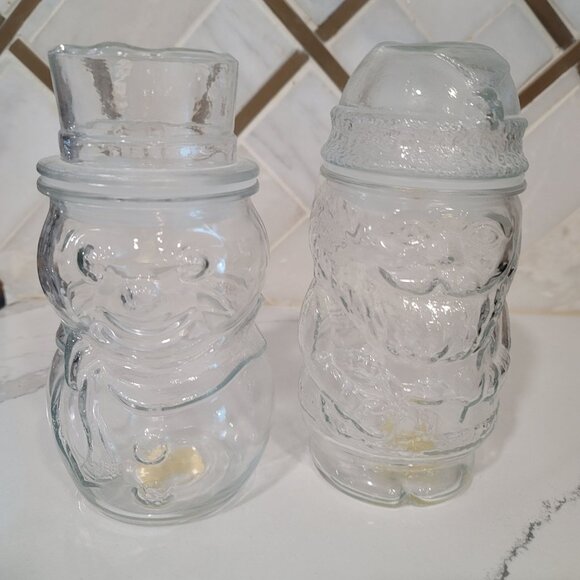 Vintage Libbey Santa Claus & Snowman Cookie Candy Glass Jar With Lids Holiday - Picture 10 of 14